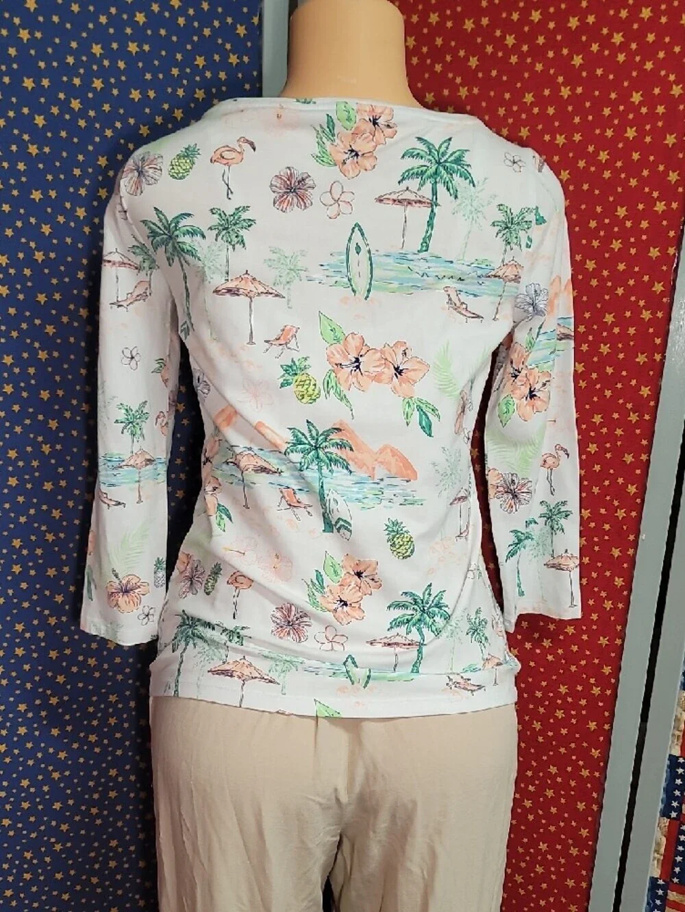 Talbots White Tropical Floral Long Sleeve Tee - Picture 4 of 4
